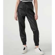 KARL LAGERFELD PARIS WOMEN BLACK RACING STRIPE FAUX LEATHER JOGGER PANTS SIZE XL