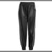 KARL LAGERFELD PARIS WOMEN BLACK RACING STRIPE FAUX LEATHER JOGGER PANTS SIZE XL