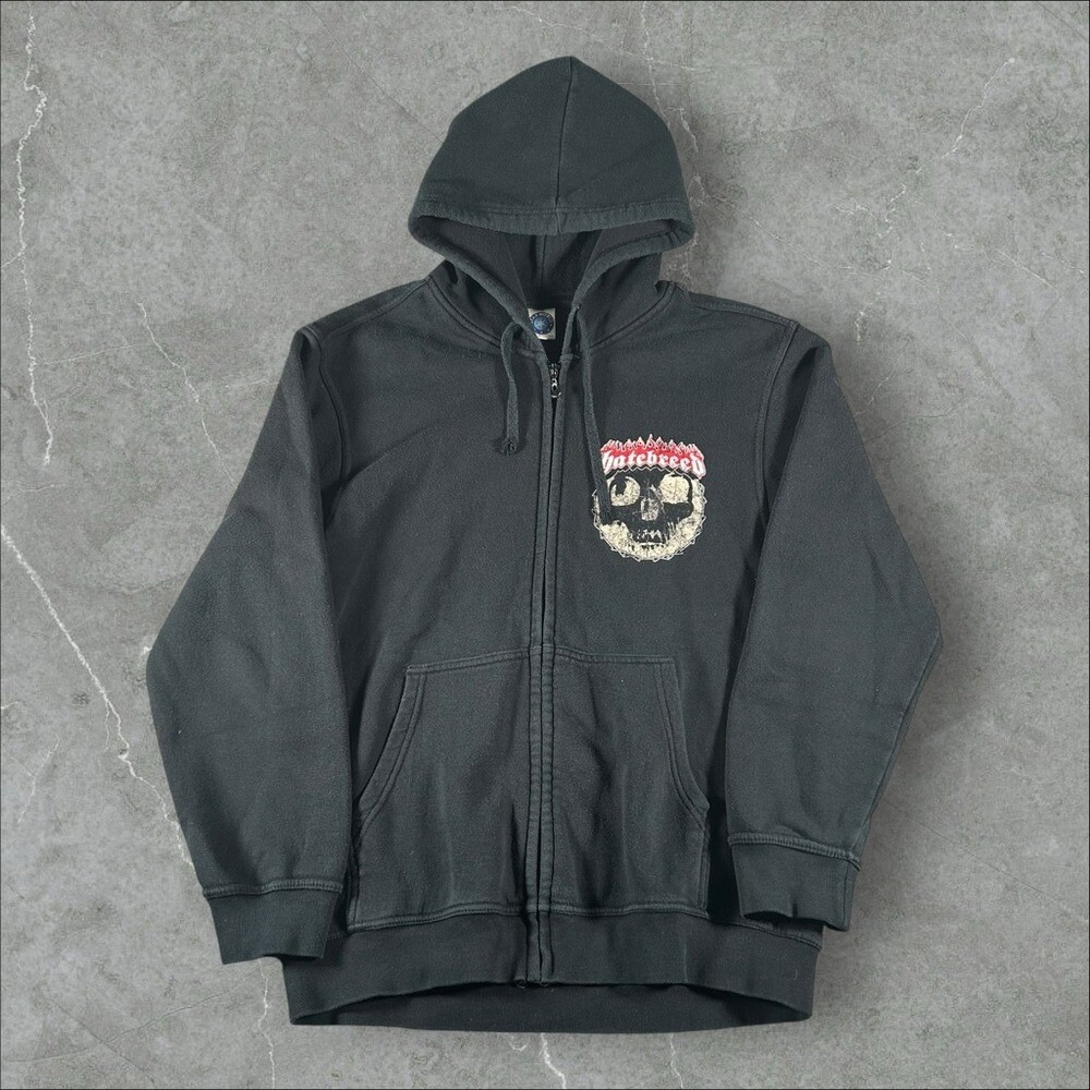 Vintage Hatebreed Hoodie Mens Large Black Y2K Hardcore Metal Rare Zip Up 2000s