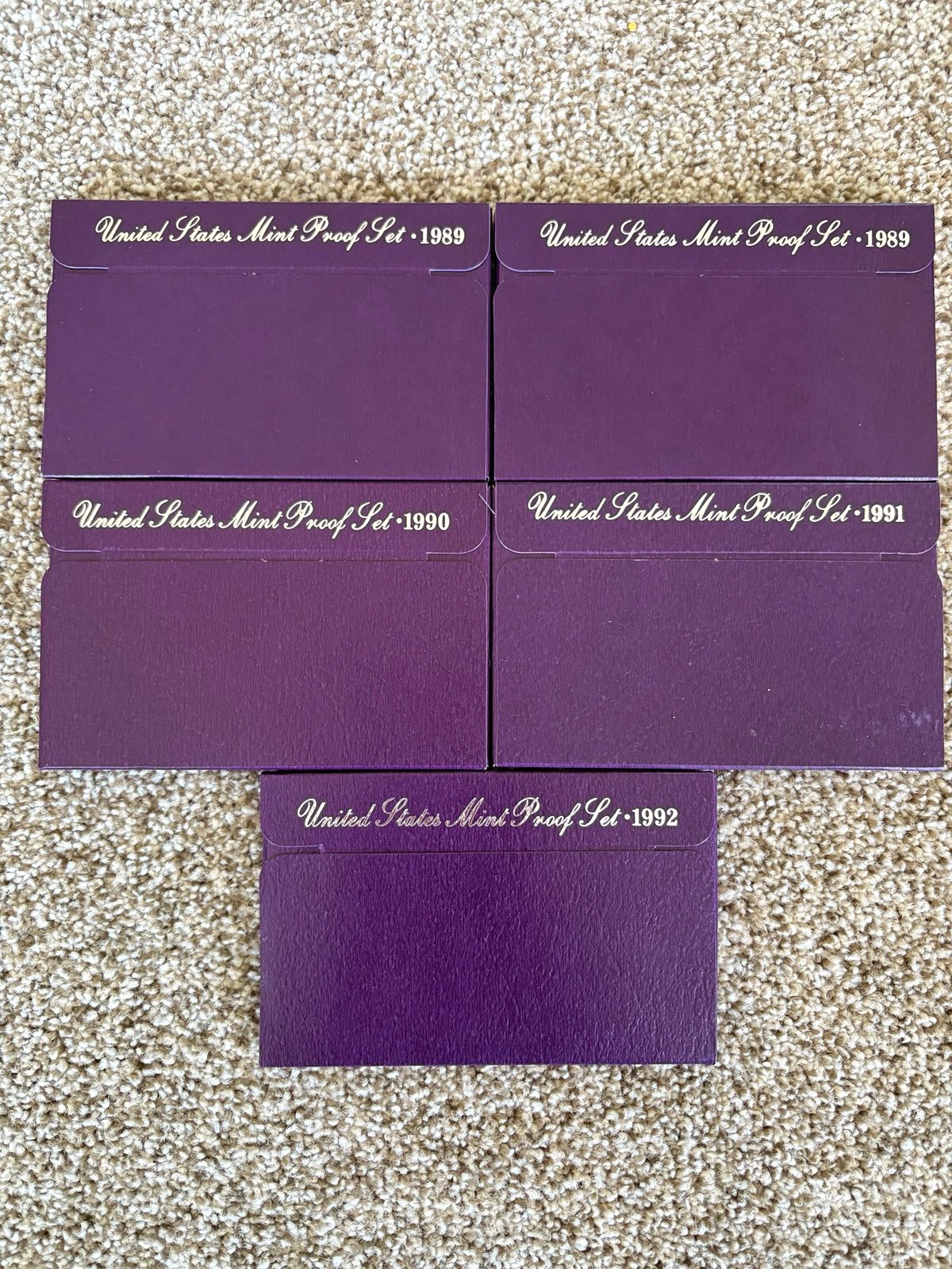 Five U.S. Mint Proof Sets 1989–1992 – Vintage Lot, Original Government Issue