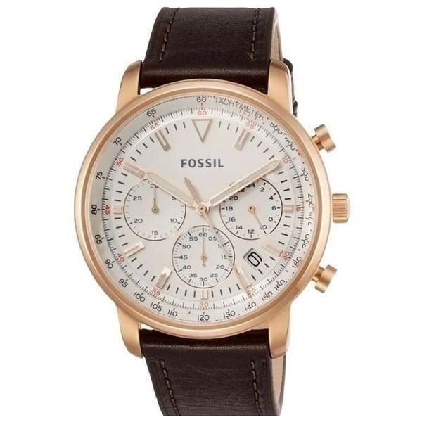 Fossil men’s rose gold, Goodwin courts, brown leather strap watch FS5315