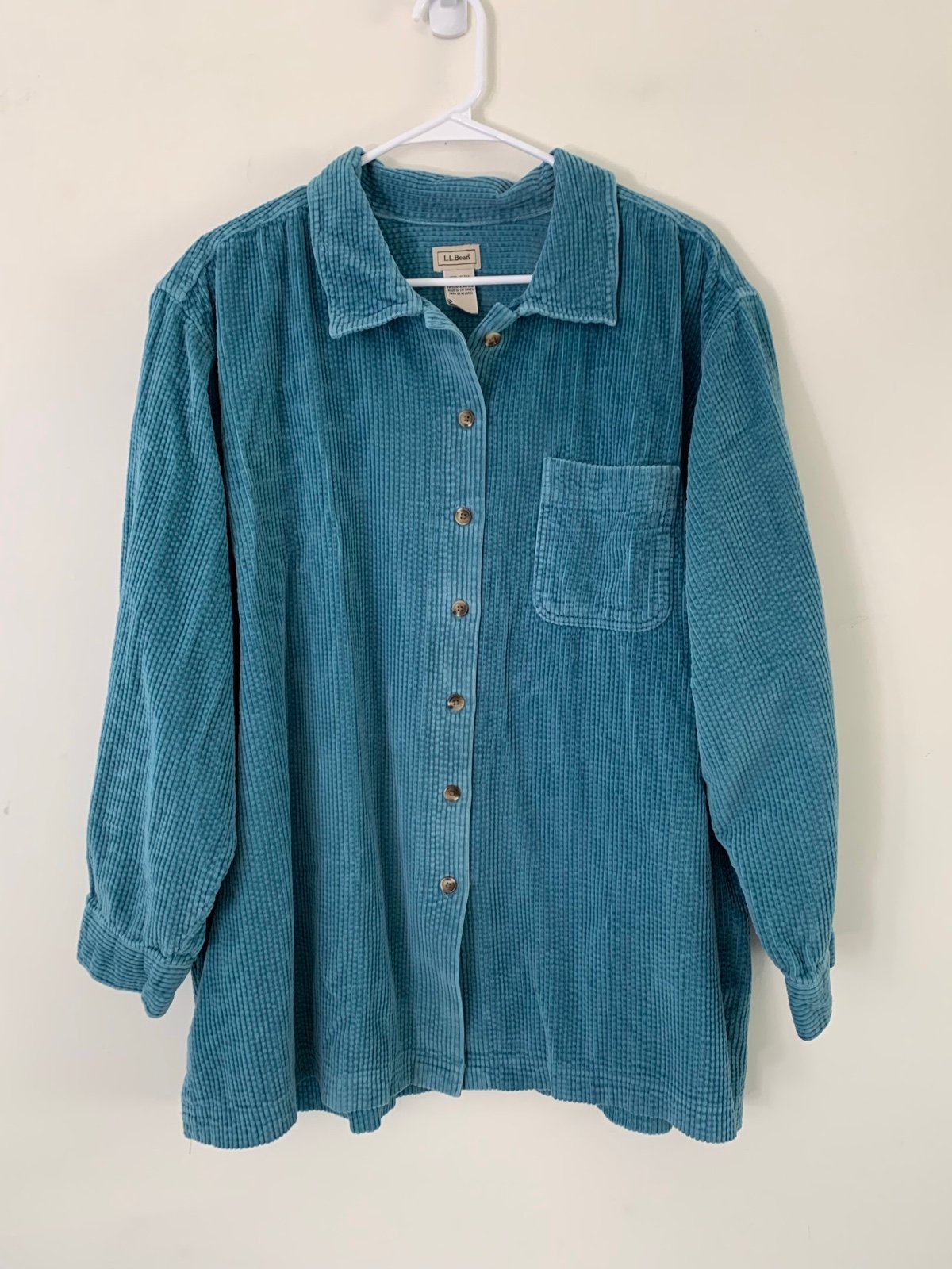LL Bean 2X Women's Comfort Corduroy Relaxed Shirt Teal Blue Like New