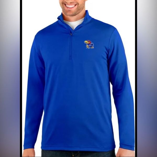 NWT Top Of The World Blue Kansas Jayhawks Quarter-Zip Pullover with Logo Size L