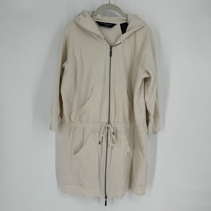 Norma Kamali sweatshirt womens XL cream mid length hooded minimalist fall