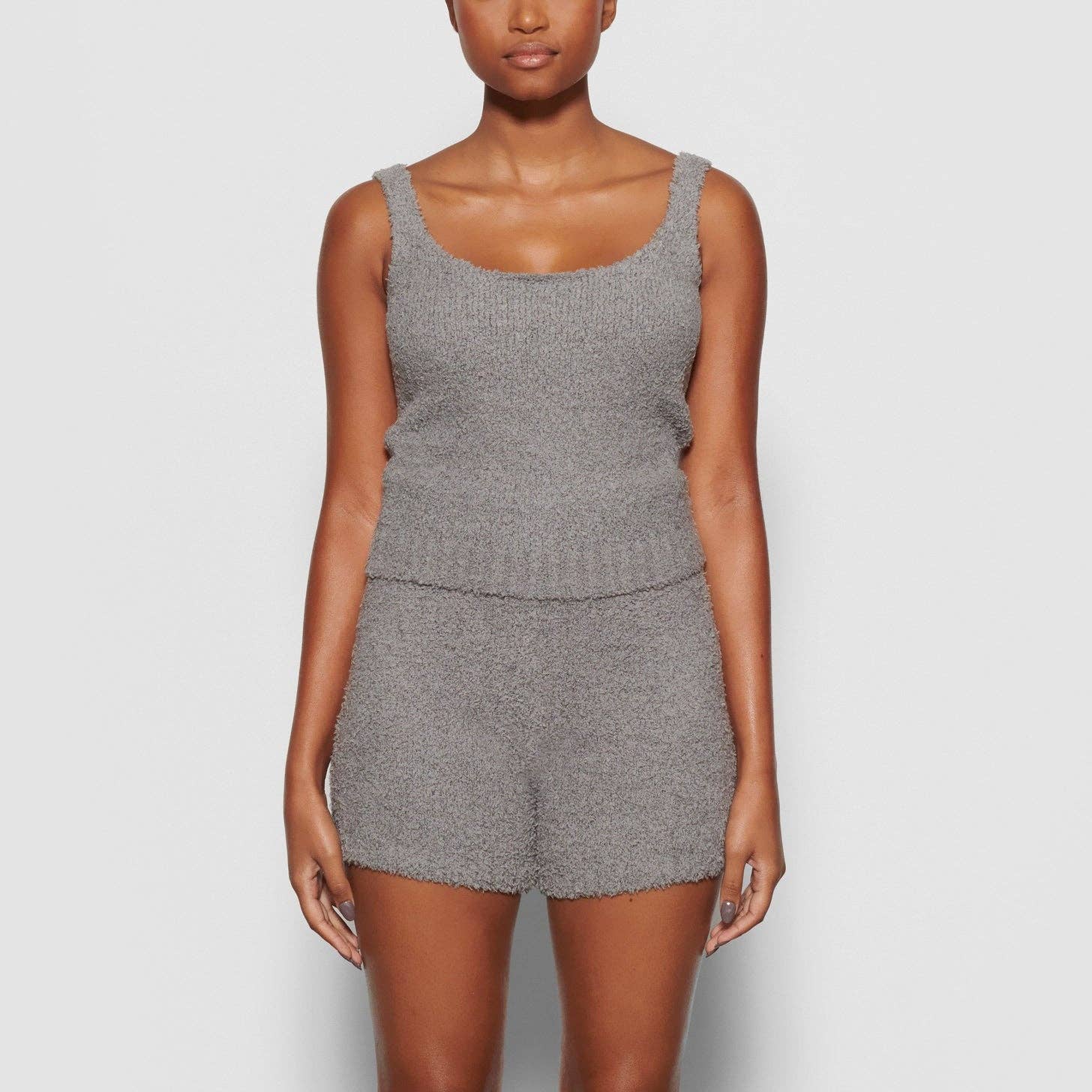 Skims Shorts Women's 4X/5X Gray Smoke Cozy Knit Sherpa High Rise Lounge Pull On