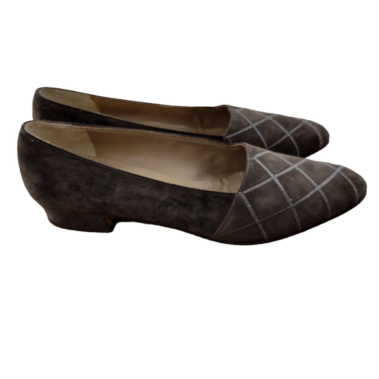 Salvatore Ferragamo Brown Suede Loafers Size 7.5 AA Narrow Embroidered Italy