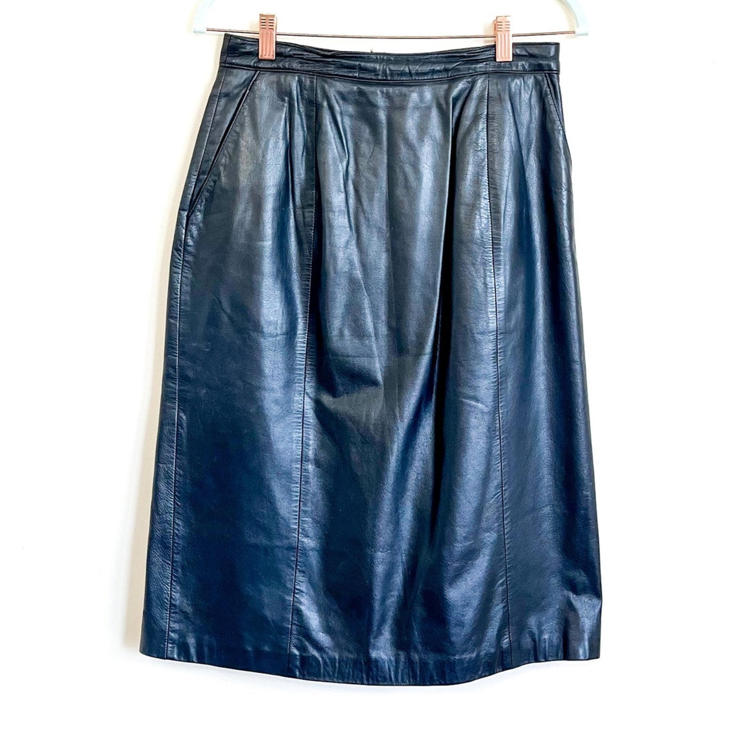 VTG 90s Y2K Women Leather A-Line Skirt Size 12 Black Retro Grunge Punk Western