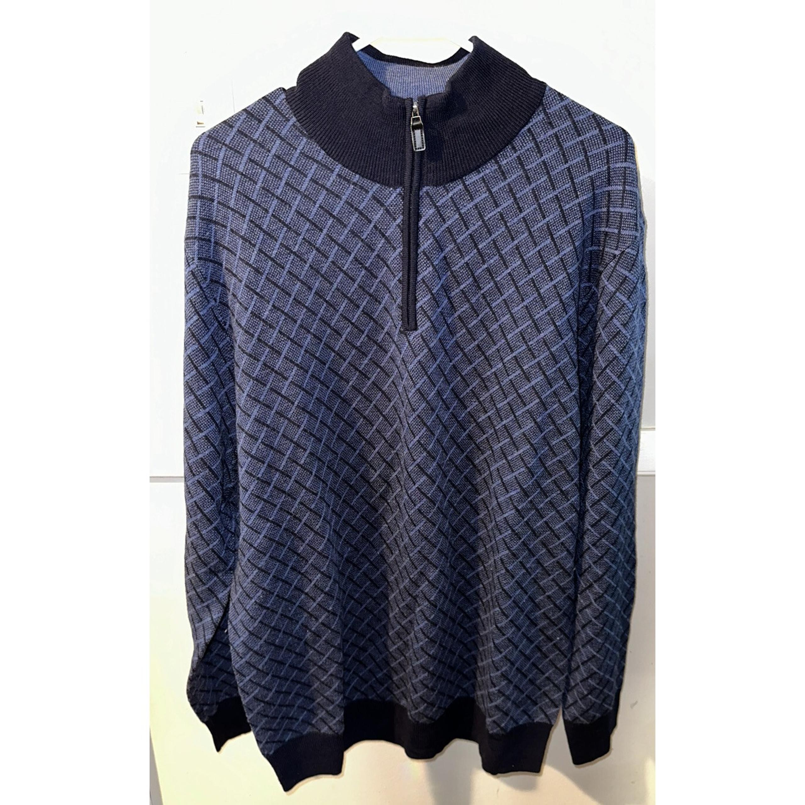 Jos. A. Bank Mens Signature Collection 2XL Sweater 100% Merino Wool 1/4 Zip Blue