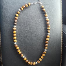 Vintage Adjustable 16 to 19 Sterling Silver Tigers Eye Necklace