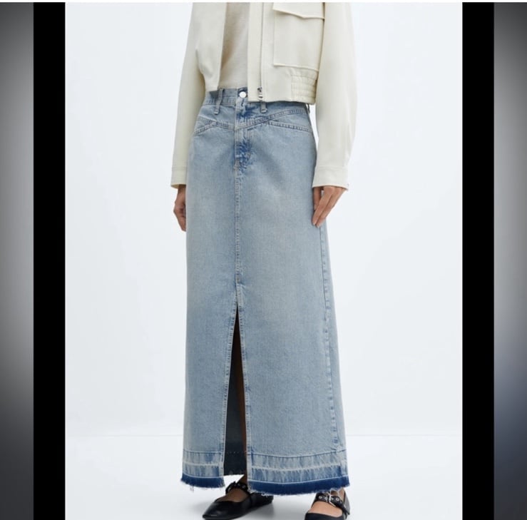 MANGO Long Denim Skirt