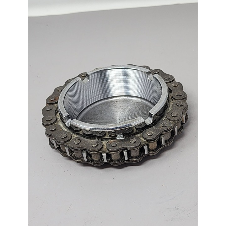 Vintage Industrial Chain Gear Ashtray Metal Chrome With Chain Ring