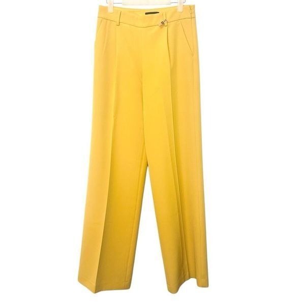 Express Wide Leg Mid Rise Stretch Pleated Front Yellow Dress Pants Size 4L