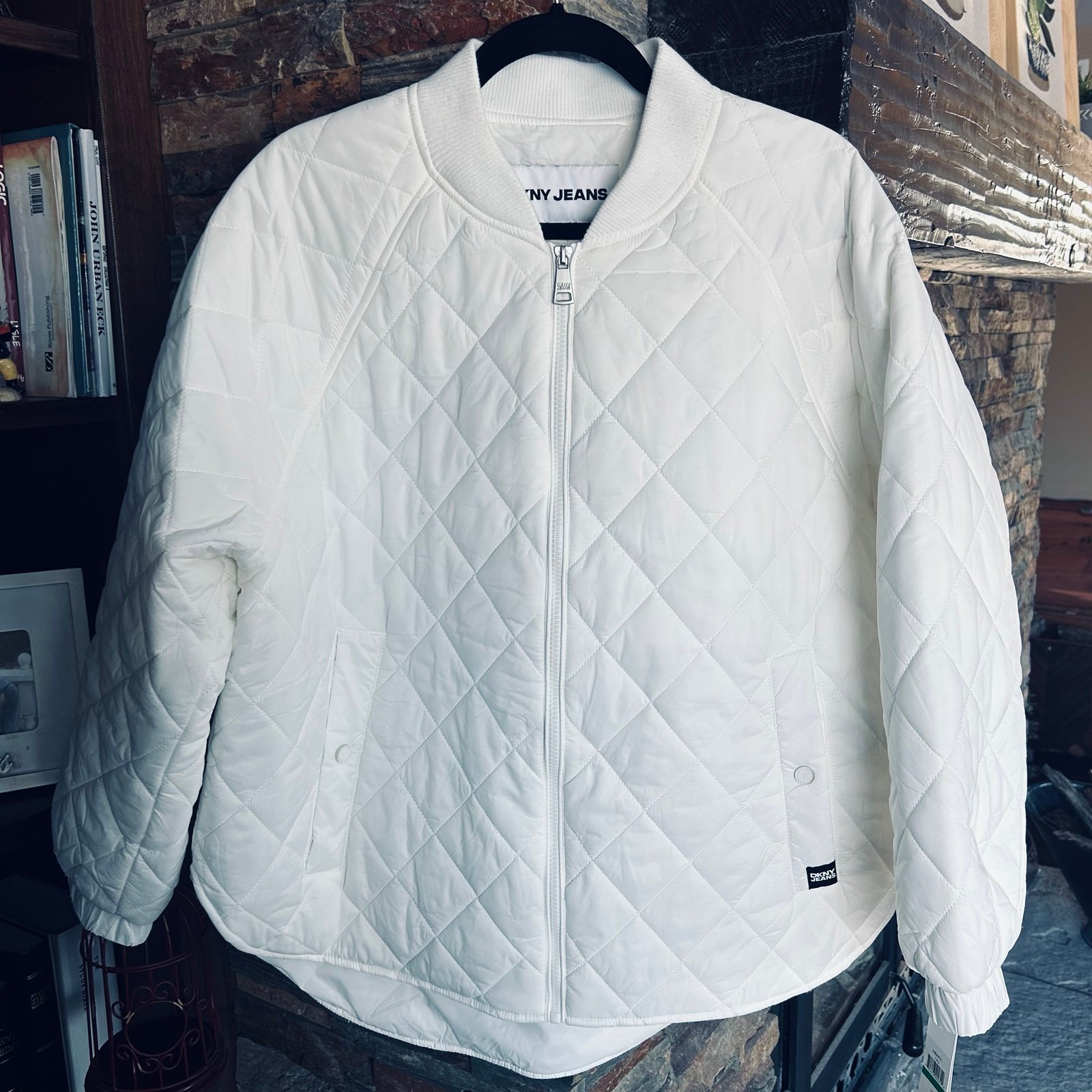 DKNY Jeans White Quilted Lightweight Puffer Coat Large