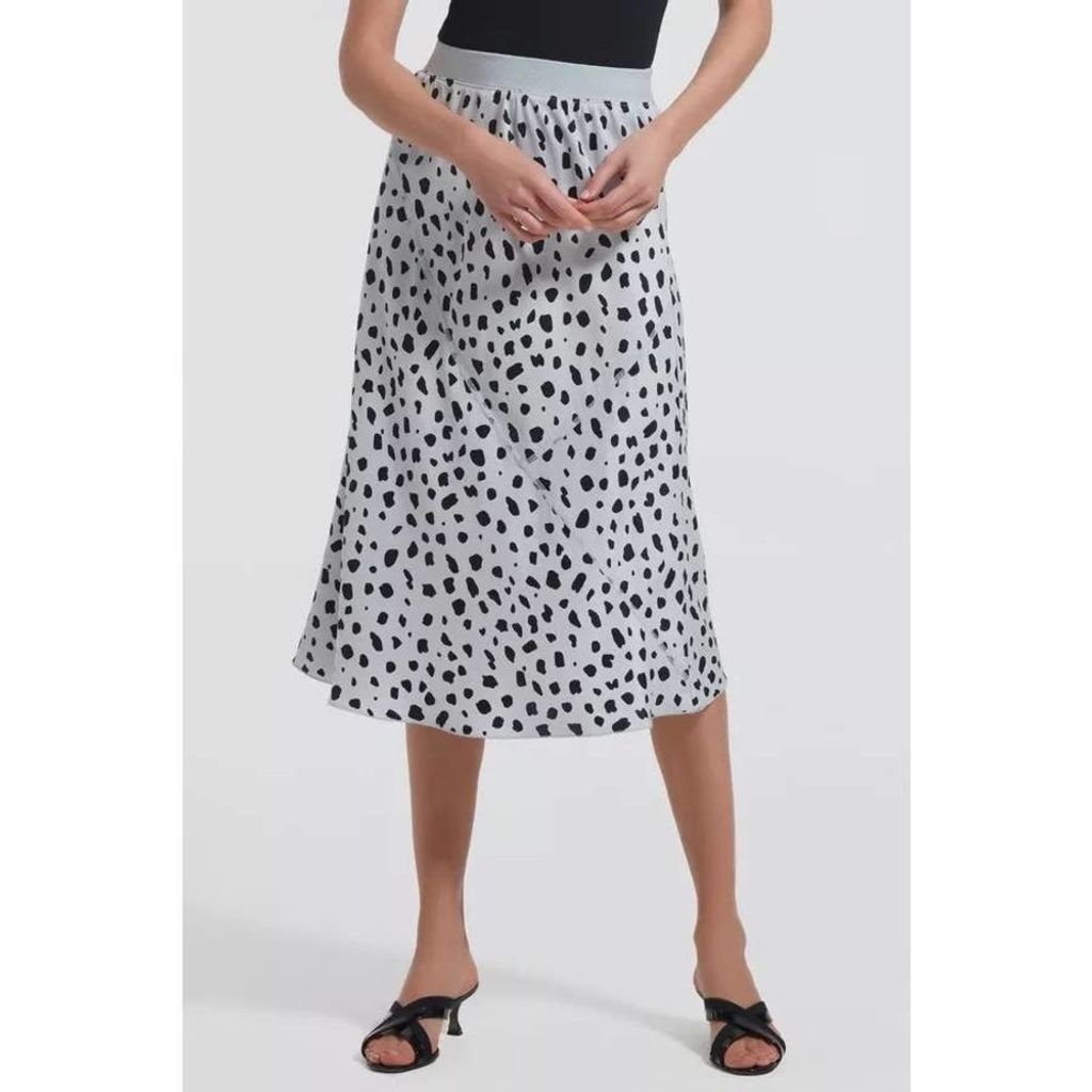 ATM Silk Charmeuse Pull-On Skirt Womens Small Gray Black Cheetah Print Midi