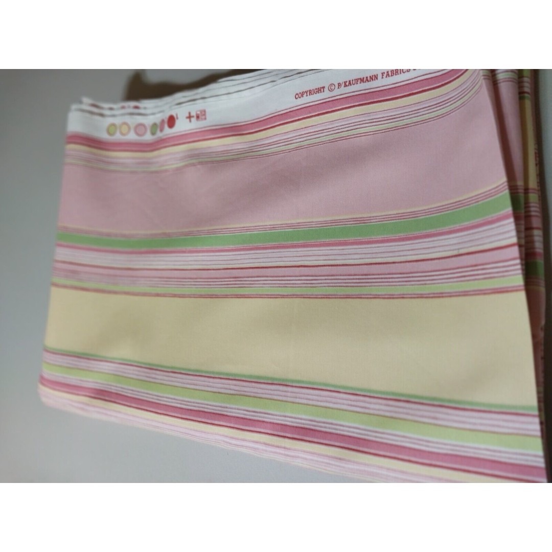 7 Yards P Kaufman Pink Yellow Stirpe Fabric Soil And Stain Repellent