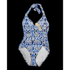 NWT TOMMY BAHAMA Ikat Empire Seam Halter One Piece Vivid Blue Women's Size 6