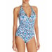 NWT TOMMY BAHAMA Ikat Empire Seam Halter One Piece Vivid Blue Women's Size 6