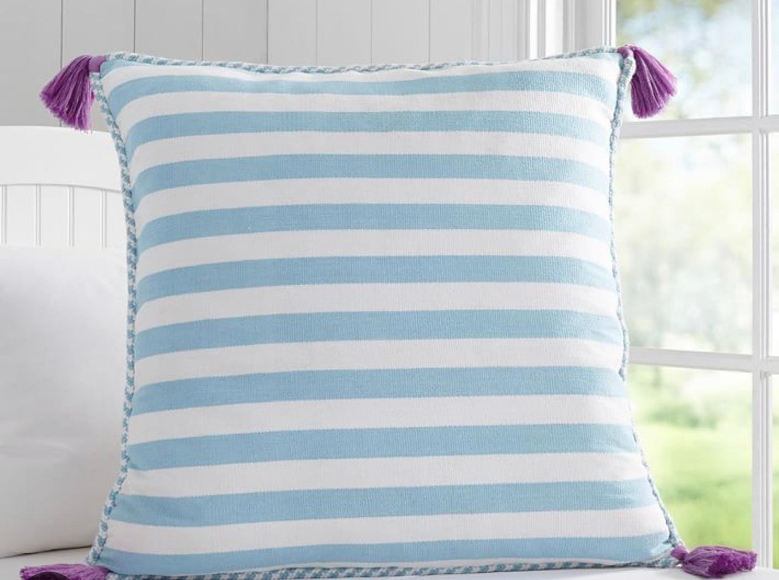 Pottery Barn Kids Blue Stripe Tassel Decorative Pillow Sham