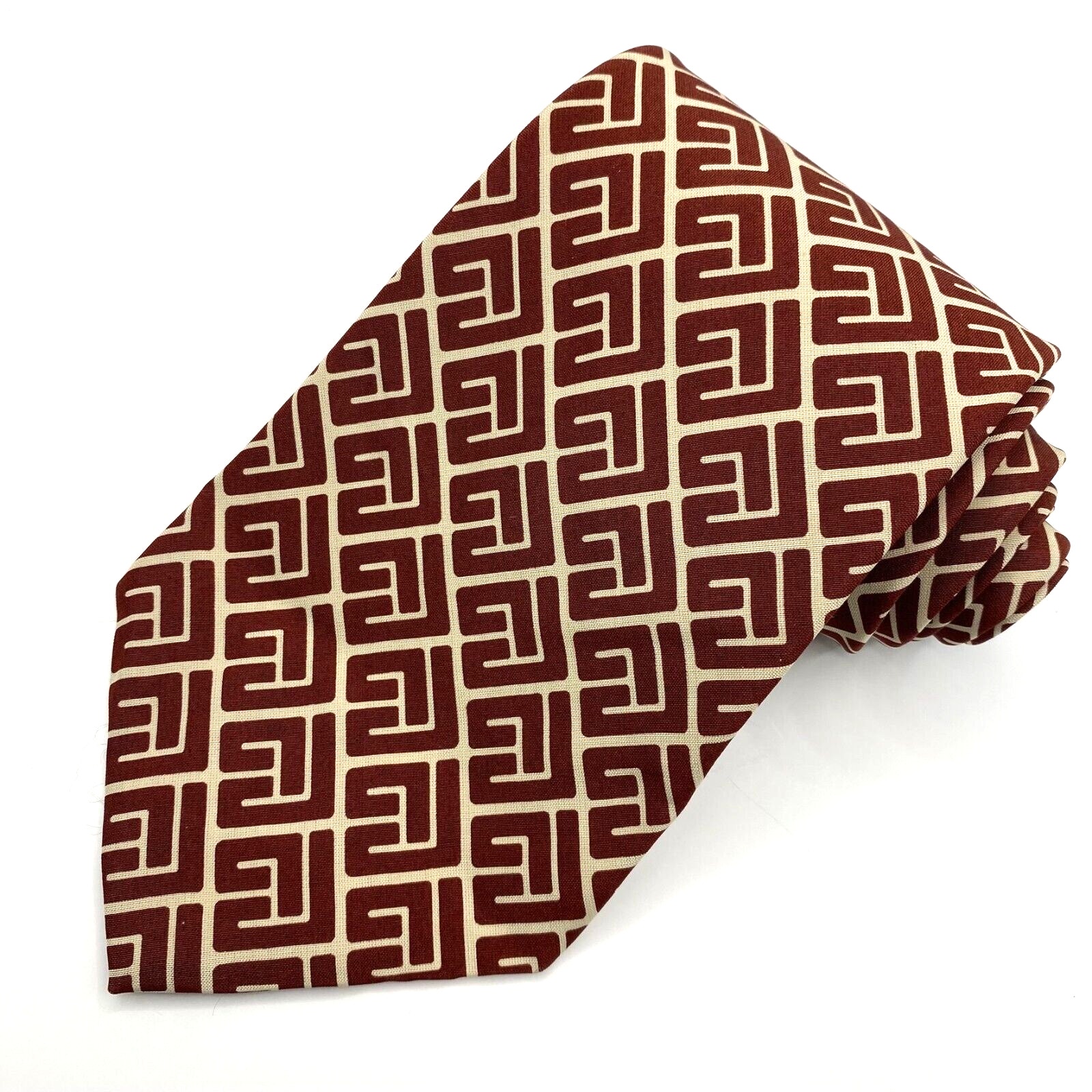 Vintage Polo Ralph Lauren Silk Tie Necktie Bordeaux Wine Geometric Handmade USA