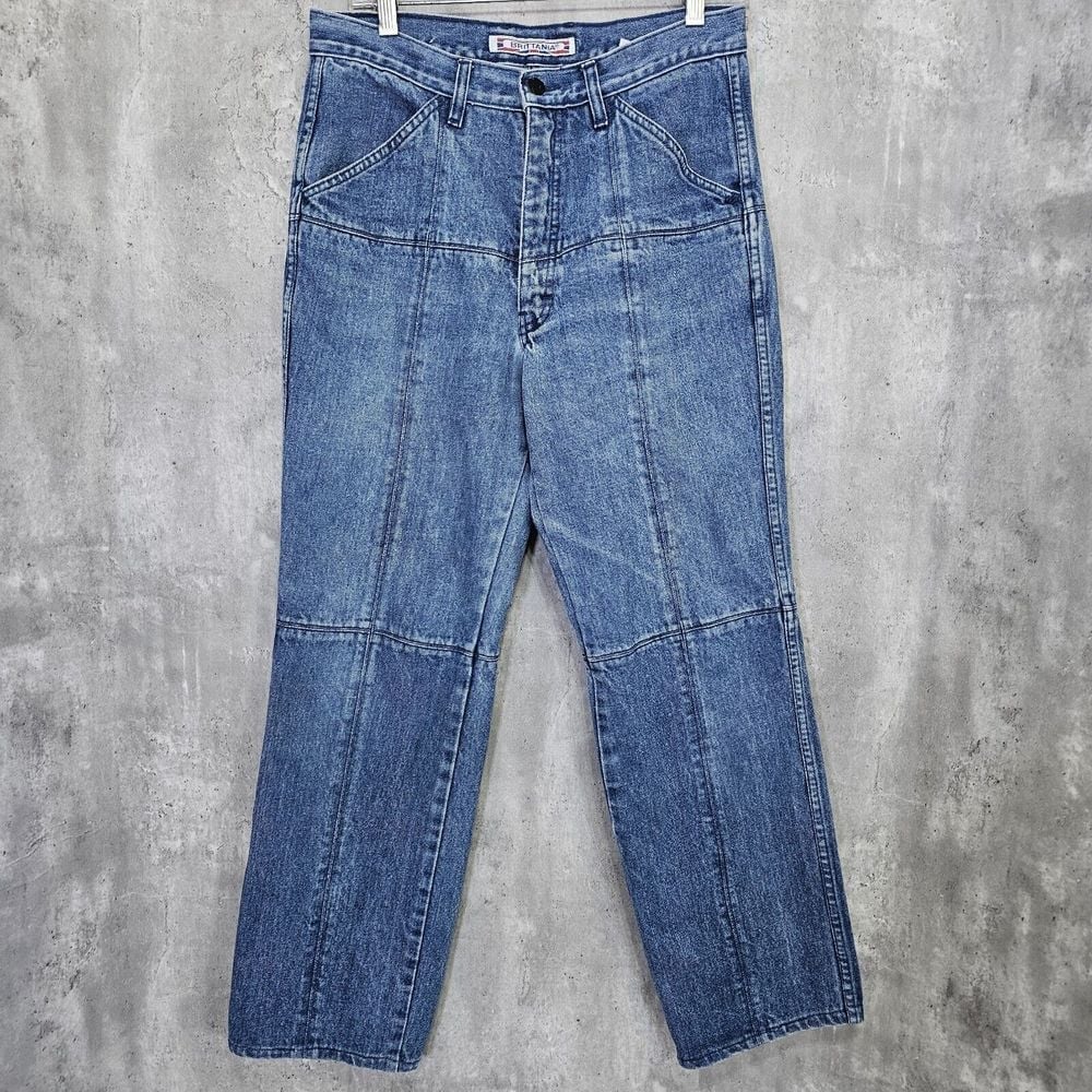 Vintage Brittania Jeans Patchwork Paneled Seams Dark Wash Denim Tapered Jeans