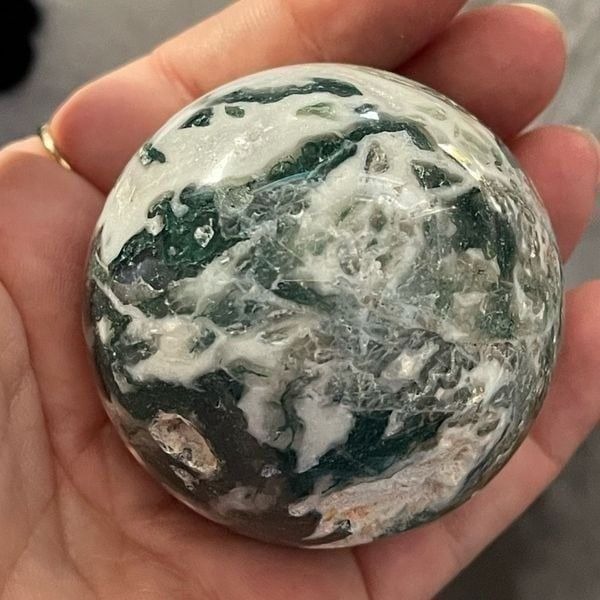 Moss Agate sphere crystal healing green white druzy 65mm 2.5”