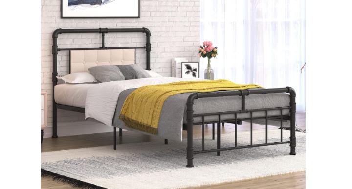 Twin Size Reinforced Metal Bed Frame / Classic Design / Vintage Headboard