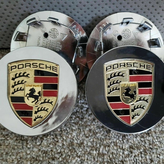 76mm Chrome center caps, fits Cayenna Carrera Porsche 911 rims, set of 4