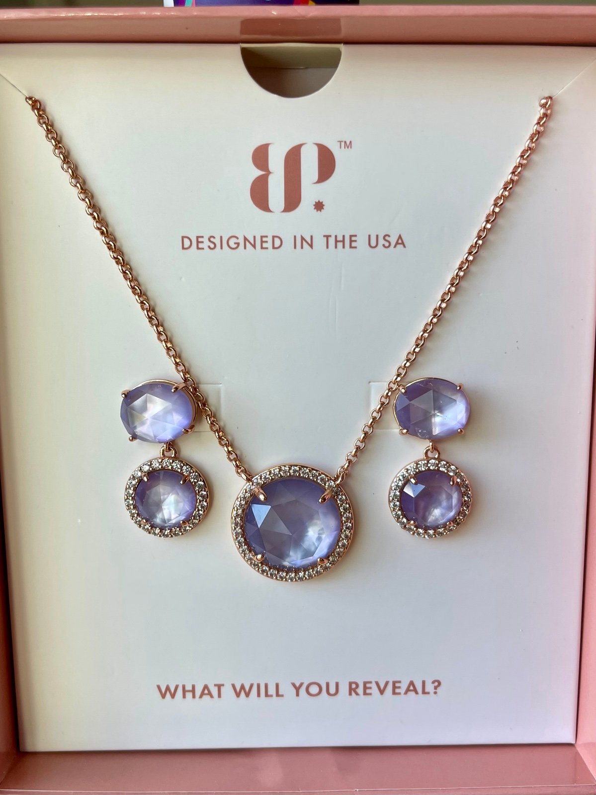 Mother of Pearl Rose Gold Necklace + Earrings