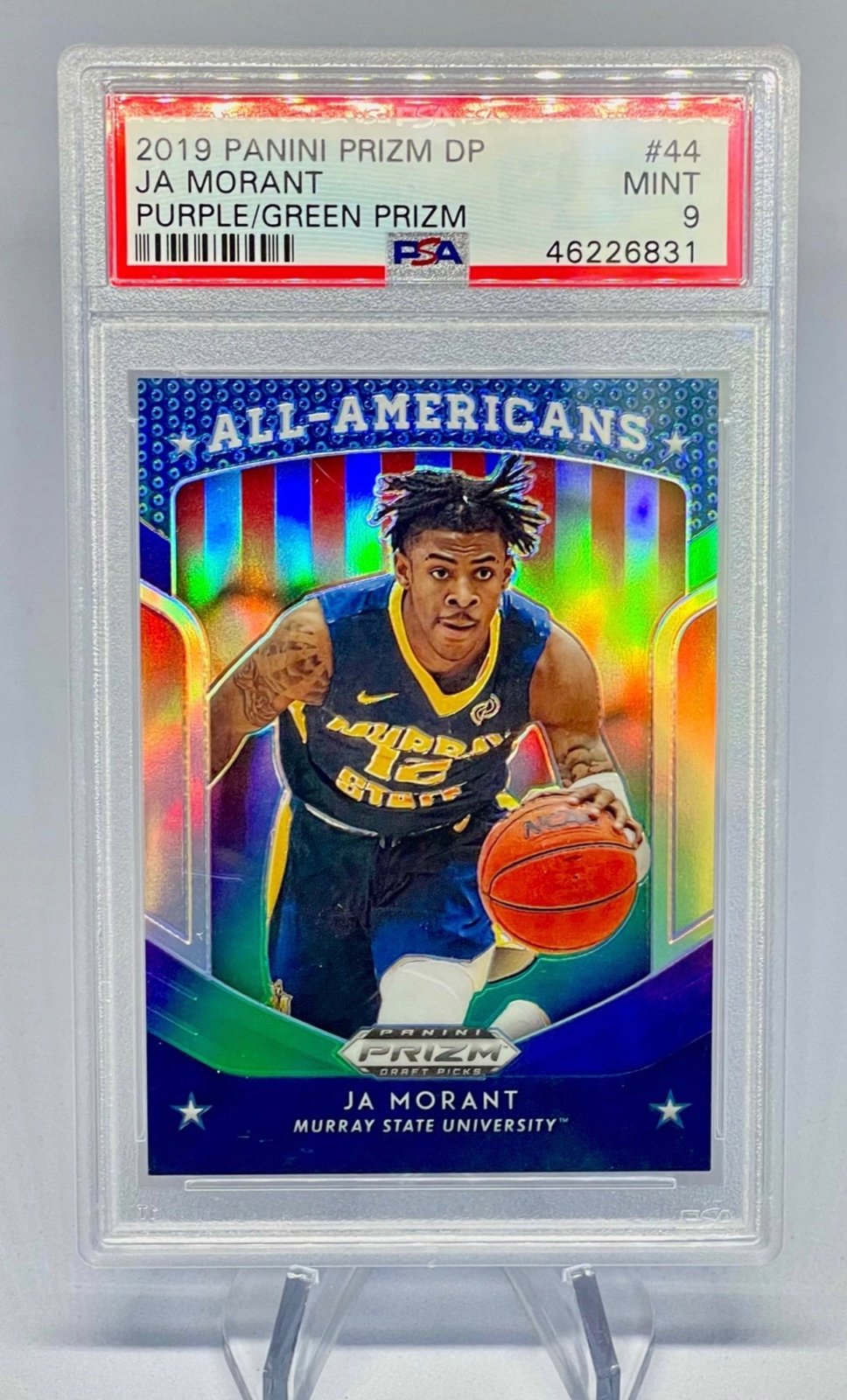 2019 PANINI PRIZM DP #44 JA MORANT RC PSA 9 PURPLE/GREEN PRIZM ND 119/199