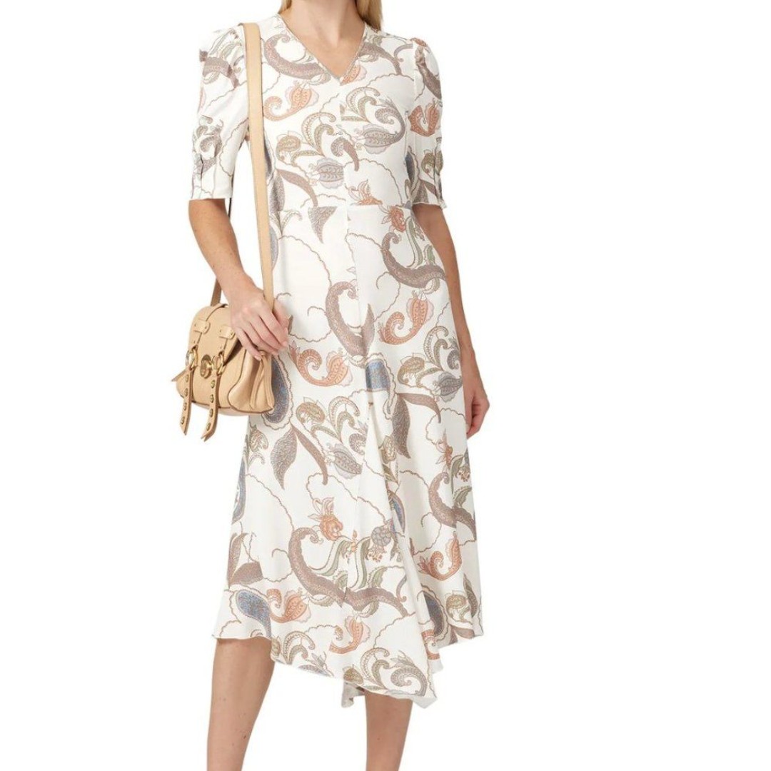 Women See By Chloe White Paisley Midi V Neck Dress Size 38/6