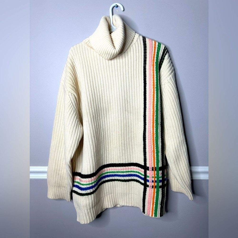 Tory Sport Merino Wool Chunky Knit Sweater Size XL Embroidered Cowl Oversized