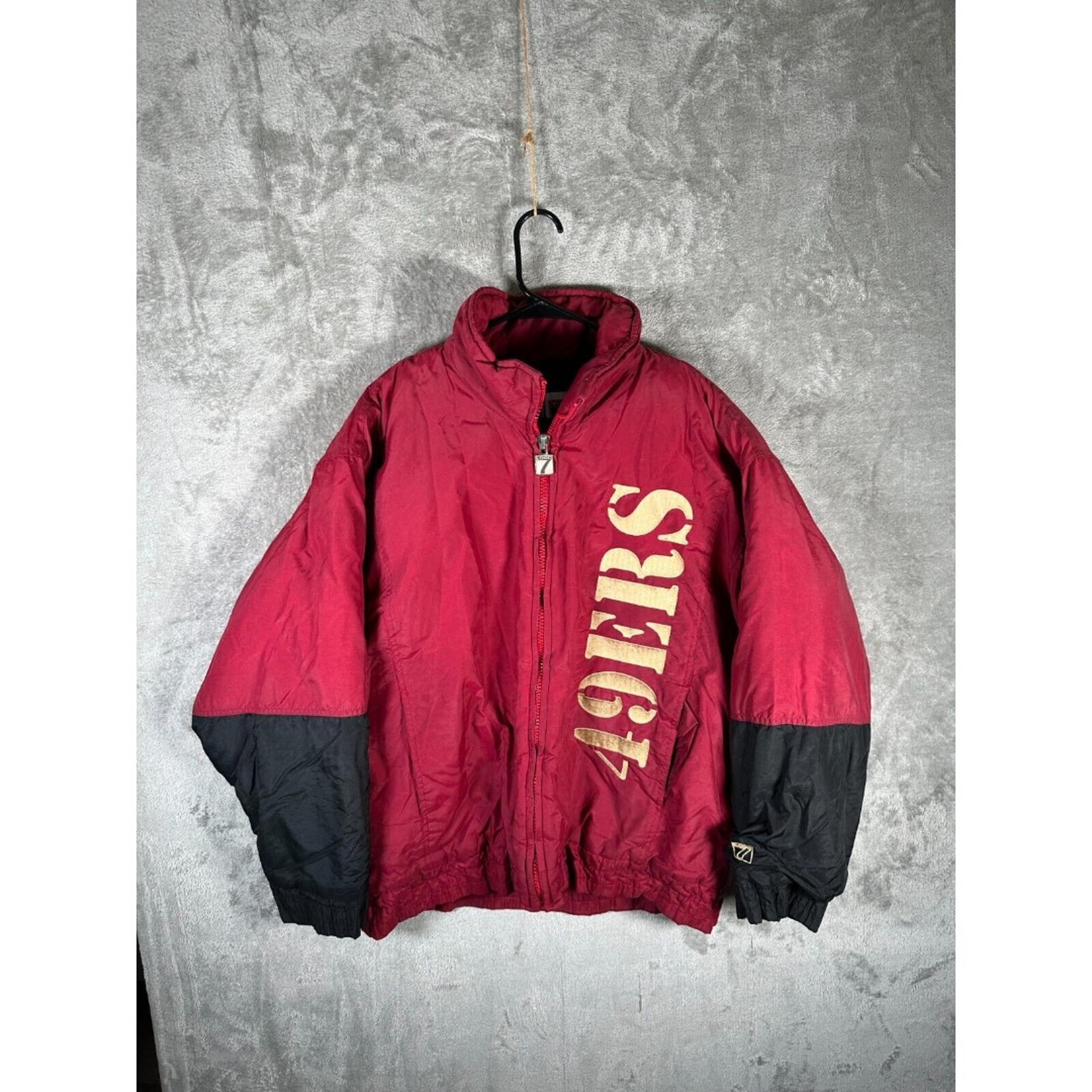 Vintage San Francisco 49ers Puffer Zip Up Jacket Mens Medium Red Black - LOGO 7