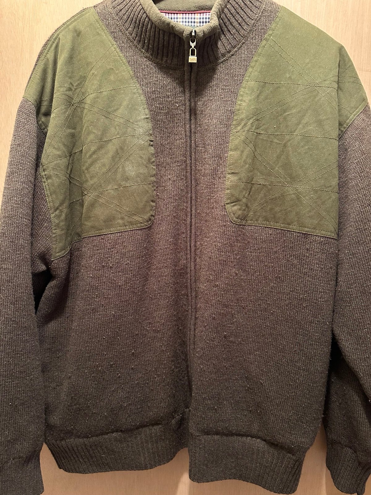 Vintage Orvis zip up sweater jacket sea moss green with plaid lining, extra warm
