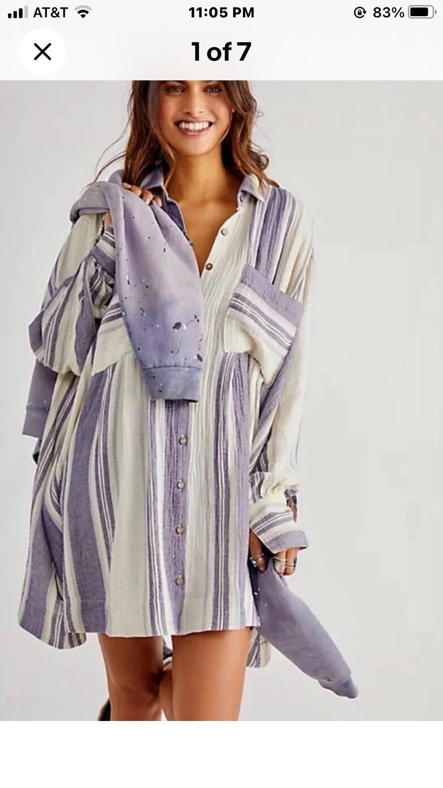 Free People Striped Voyage Shirtdress Buttons Gauzy Slouchy Blue White