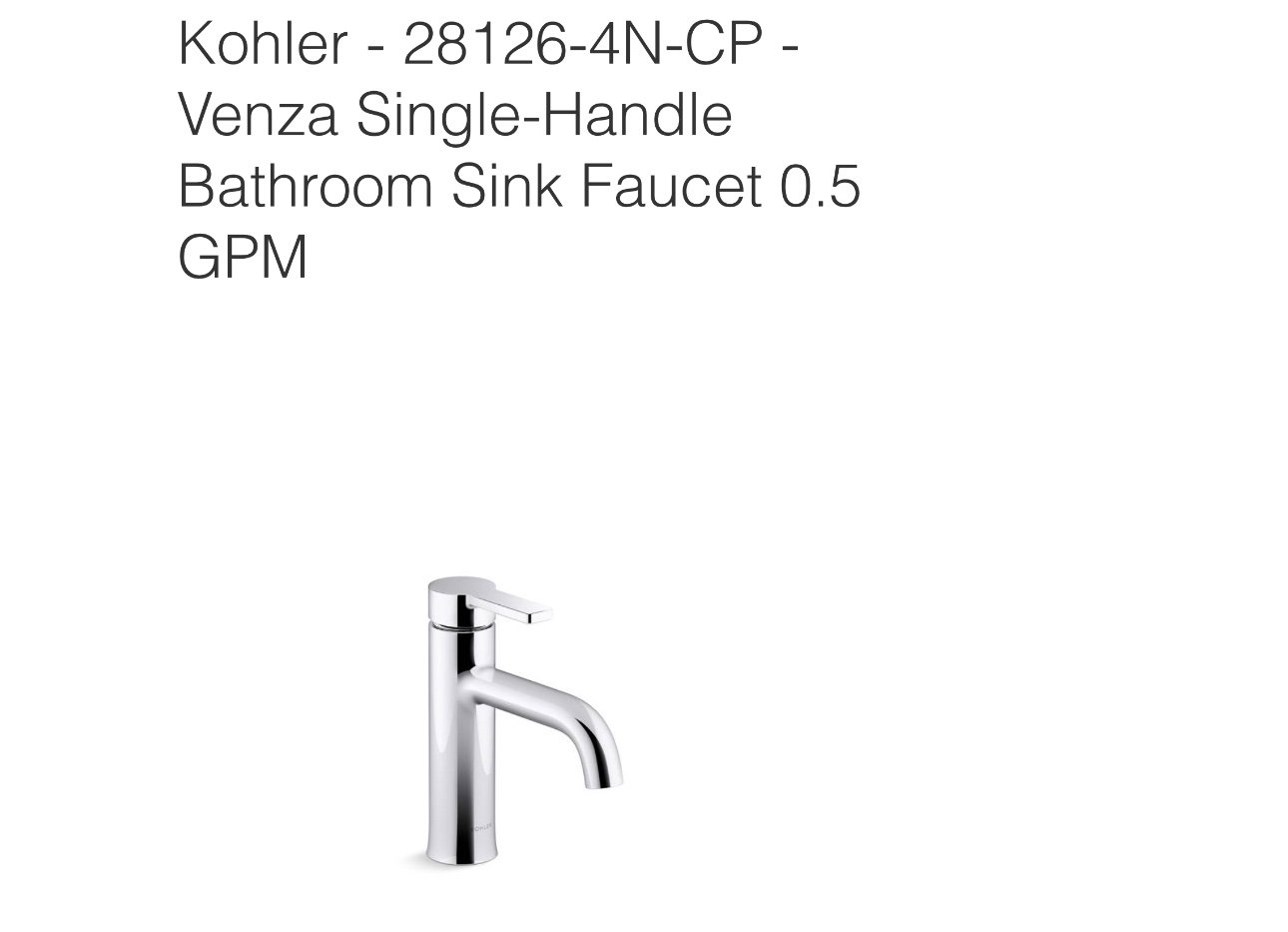 Kohler Venza Single Hole One Handle Bathroom Faucet Polished Chrome 28126-4N-CP