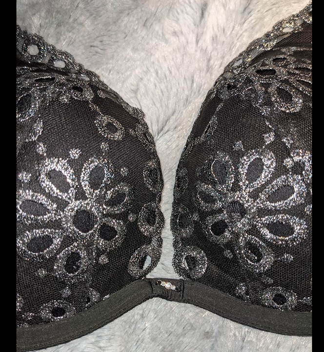 VS fashion show black silver push up bra Victoria's Secret