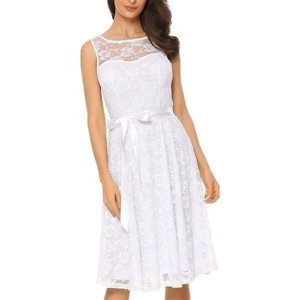 White Lace Wedding Party Bride Sleeveless Formal Elegant Dress w/Belt XXL NWT