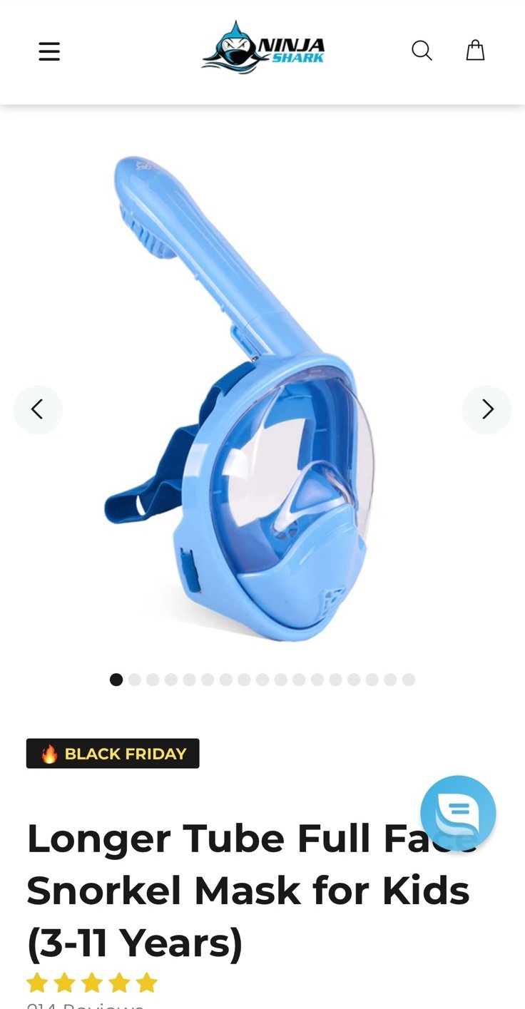 Ninja Shark Longer Tube Kids Full Face snorkel mask