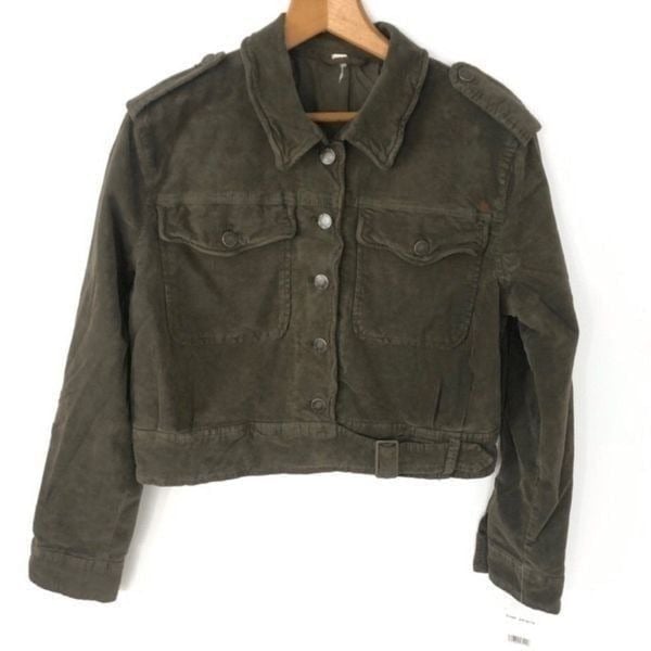 Free People Green cropped corduroy jacket Army Bomber Comfy
