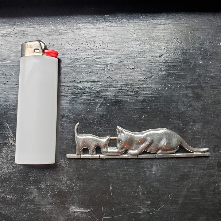 vintage Mexico 925 sterling silver brooch pin, TAXCO mom and child cat sharing