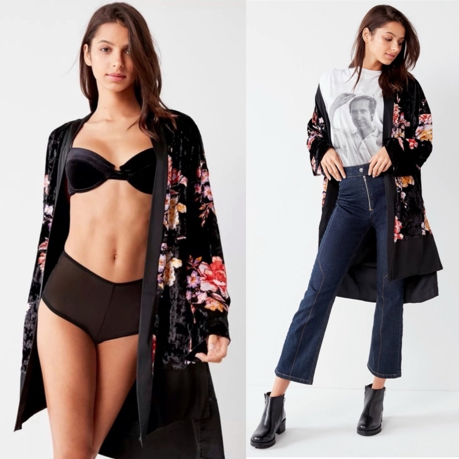 Urban Outfitters Out From Under Velvet Floral Robe
