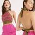 Free People | Green Magenta Pink South Coast Embroidered Halter Boho Crop Top M
