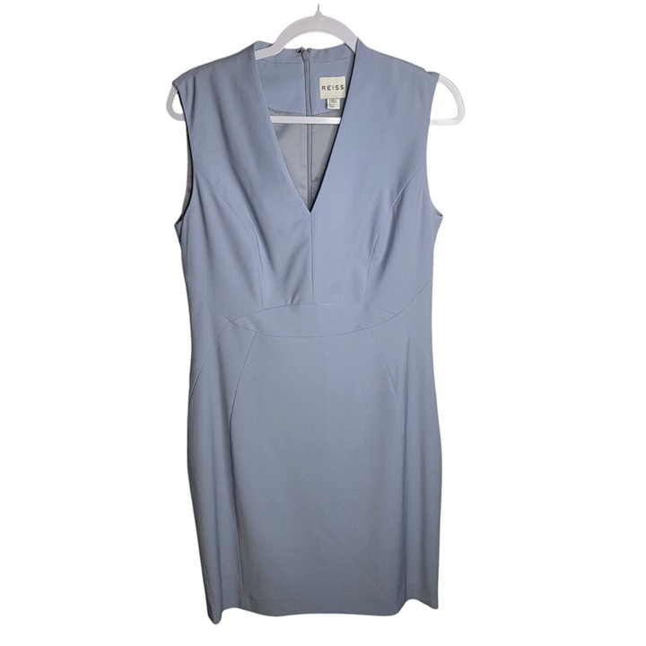 Reiss Marguerite Wool Blend Shift Dress Blue Size 10 Sleeveless Career Workwear
