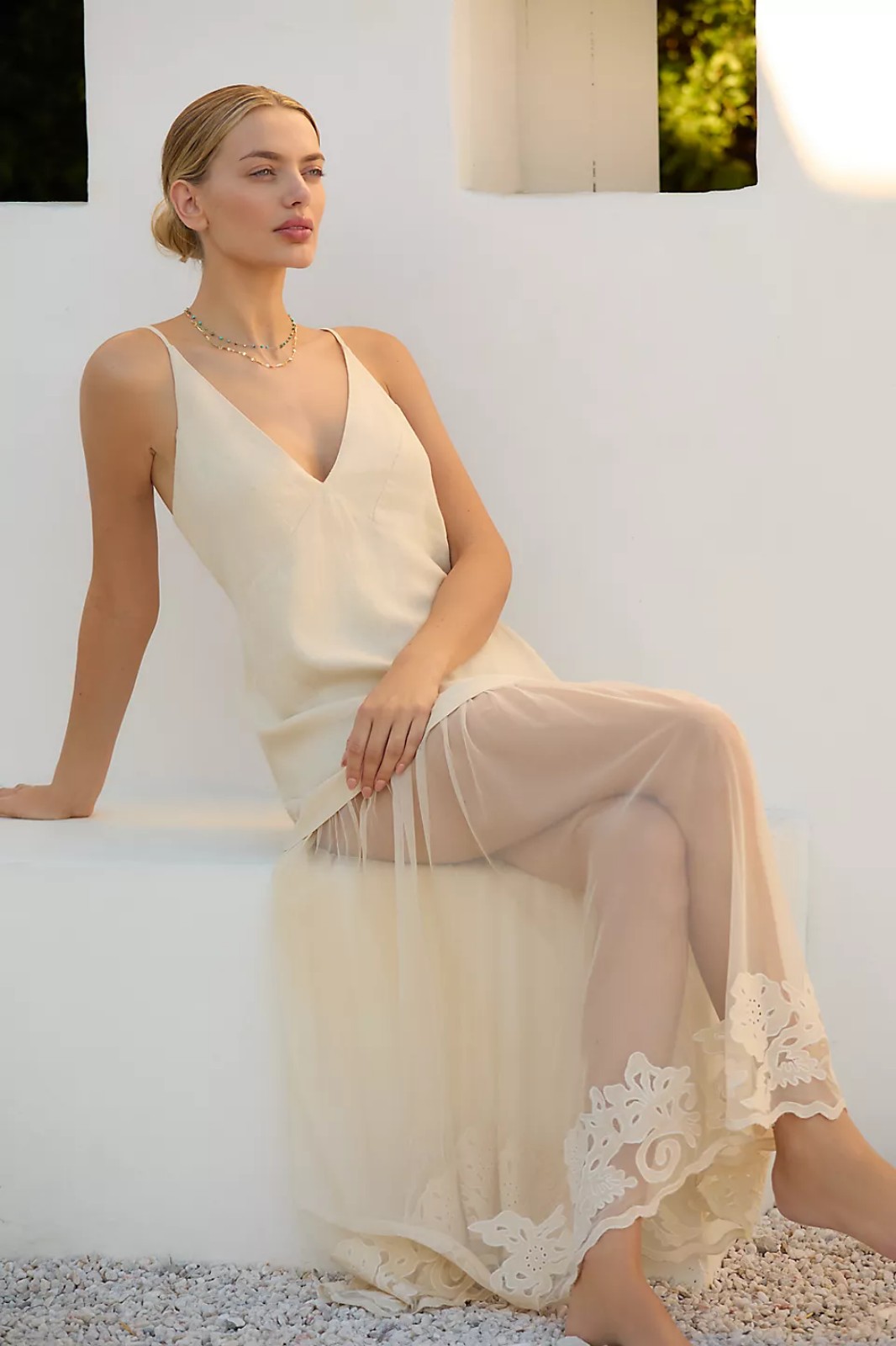 By Anthropologie Sleeveless Sheer Linen Maxi Slip Dress Cream Size XS NWT 138