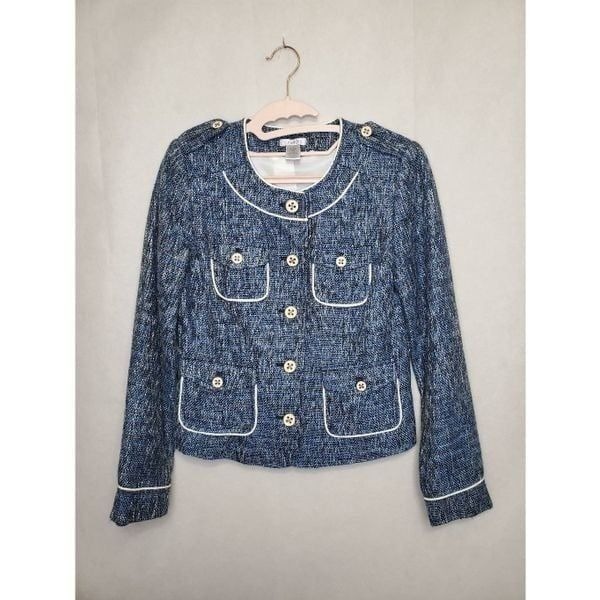 Vintage Cache Blue Tweed Nautical Boucle Classic Preppy Y2K Blazer Jacket