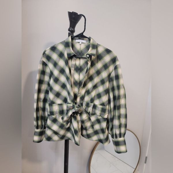 Pearl By Lela Rose Green Gingham Button-Up Shirt Size XS