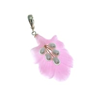14K PinkJade Flower Pendant Accented With White Teardrop Beads 9 grams