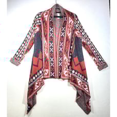 I Jeans By Buffalo Women's Open Front Cardigan Sweater M Red White Aztec Western