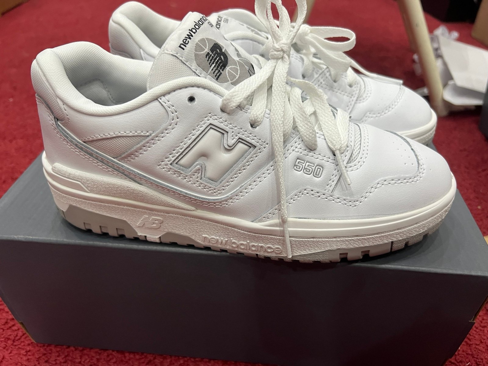 New Balance 550 White Grey Grade School 6.5Y fit for 8 Womens