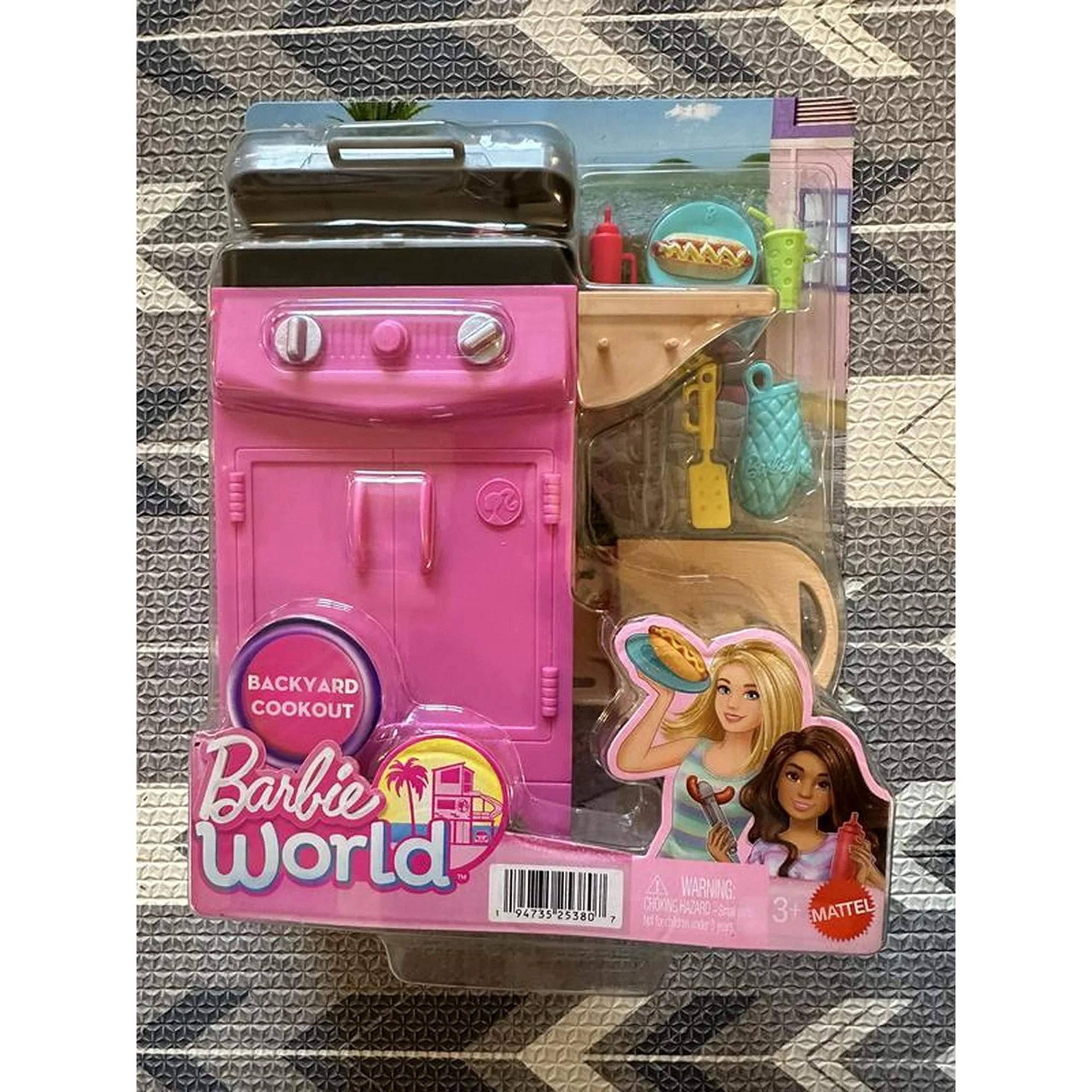 Barbie World Toy BBQ Grill Playset with 7 Dollhouse Accessories